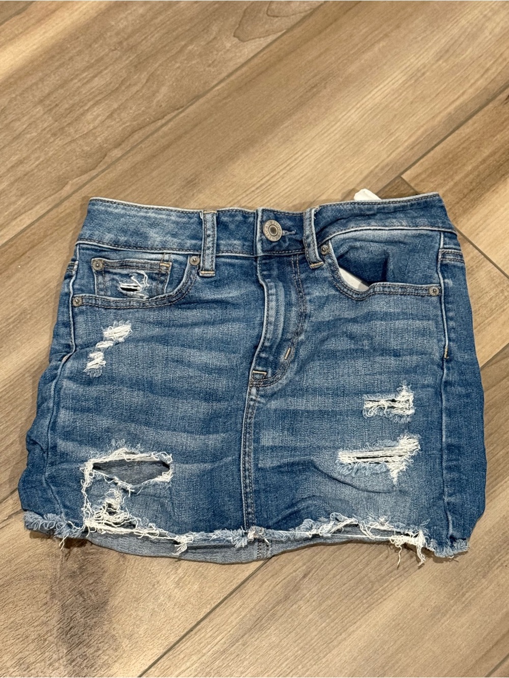American Eagle Outfitters Distressed Denim High Rise Mini Skirt - Blue